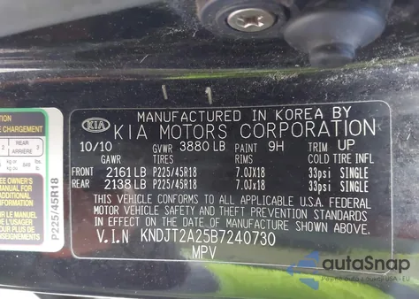 2011 Kia Soul ! from USA, damaged, VIN KNDJT2A25B7240730